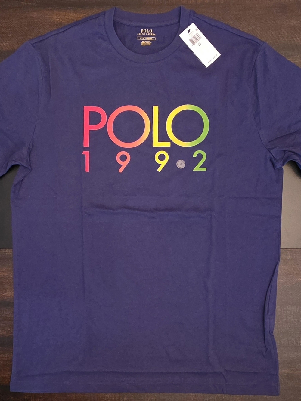 Polo by Ralph Lauren Navy Tee with Rainbow 'POLO 1992' Graphic